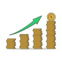 financeiro crescimento conceito com pilhas do dourado moedas vetor ícone ilustração. aumentando pilhas do moedas plano ícone