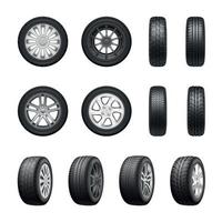 ilustração vetorial conjunto realista de rodas de pneus vetor