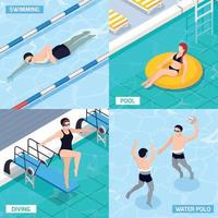 ilustração vetorial conjunto de ícones de conceito isométrico de piscina vetor