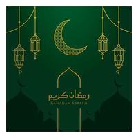 Vetor de caligrafia árabe simples ramadan kareem, ícone de linha de saudação eid mubarak design de vetor mínimo e simples com lanterna brilhante de mesquita e estrela de lua crescente suspensa para plano de fundo e banner