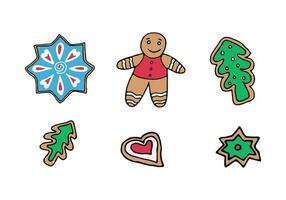 Pão de gengibre conjunto - floco de neve, Pão de gengibre homem, Natal árvores, estrela, coração. vetor desenho animado rabisco ilustração - Natal biscoitos.