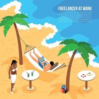 ilustração em vetor freelancer praia composição isométrica