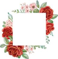 vermelho rosa com ouro linha aguarela floral quadrado quadro. luxuoso floral elementos, botânico fundo ou papel de parede projeto, impressões e convites, e cartões postais. vetor