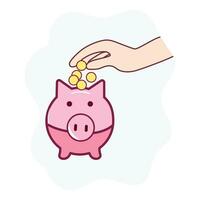 ícone do mão colocando dinheiro para dentro porquinho banco com moedas, salvando dinheiro dentro dinheiro planejamento. vetor