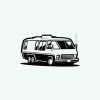 clássico retro caravana rv motorhome vetor monocromático silhueta isolado dentro branco fundo