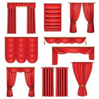 cortinas vermelhas de luxo realistas definir ilustração vetorial vetor