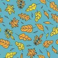 outono folhas conjunto padrão, fundo com folhas. folhas vôo. rabisco estilo desenhos. cor vetor ilustração. branco isolado fundo.