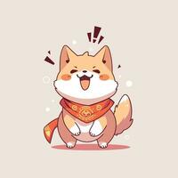 fofa desenho animado Shiba inu cachorro com lenço. vetor ilustração