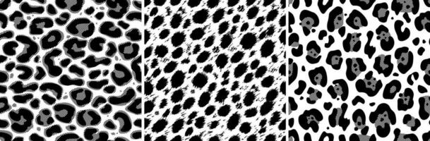 animal desatado padrões definir. jaguar, leopardo, guepardo pele textura dentro Preto e branco cores. estilizado Projeto para a Internet e imprimir. para têxteis, papel, papel de parede. ilustrado vetor clipart.