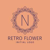 carta n retro flor inicial vetor logotipo Projeto