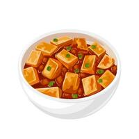 vetor ilustração, mapo tofu dentro uma branco tigela, popular chinês prato, isolado em branco fundo.