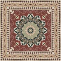 étnico quadrado tapete com flor mandala dentro caloroso tons. indiano, asteca, mexicano motivos.bandana imprimir. vetor