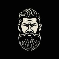 à moda barbeiro fazer compras logotipo apresentando uma arrojado homem com uma barba e bigode. vetor