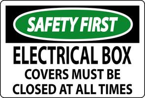segurança primeiro placa elétrico caixa cobre devo estar fechadas às todos vezes vetor