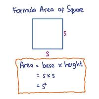 a Fórmula para a área do uma quadrado é acompanhado de ilustrativo imagens. matemática fórmulas em uma branco fundo. vetor ilustração do matemático fórmulas.