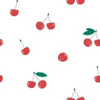 verão bonito isolado padrão sem emenda de cerejas. ilustração vetorial desenhada à mão de frutas de caroço no fundo branco vetor