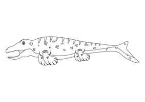 Preto e branco mosassauro dinossauro desenho animado personagem vetor. coloração página do uma mosassauro dinossauro vetor