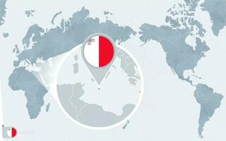 pacífico centrado mundo mapa com ampliado Malta. bandeira e mapa do Malta. vetor