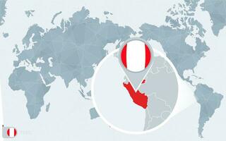 pacífico centrado mundo mapa com ampliado Peru. bandeira e mapa do Peru. vetor