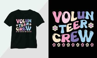 voluntário equipe técnica - retro groovy inspirado camiseta Projeto com retro estilo vetor
