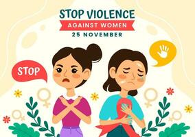 internacional dia para a eliminação do violência contra mulheres vetor ilustração em 25 novembro com meninas e flor fundo desenho animado Projeto