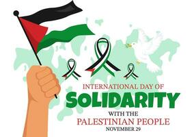 internacional dia do solidariedade com a palestino pessoas vetor ilustração em 29 novembro com acenando bandeira dentro dentro plano desenho animado verde fundo