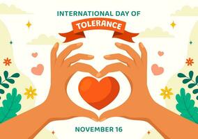 internacional dia para tolerância vetor ilustração em novembro 16 com segurando mãos do diferente pele cor para humano solidariedade dentro plano desenho animado