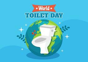 mundo banheiro dia vetor ilustração em 19 novembro com terra e equipamento para banheiro higiene consciência dentro plano desenho animado fundo Projeto