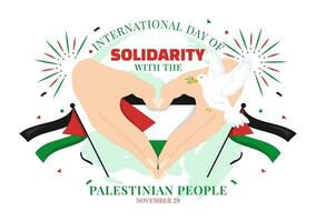 internacional dia do solidariedade com a palestino pessoas vetor ilustração em 29 novembro com acenando bandeira dentro dentro plano desenho animado verde fundo