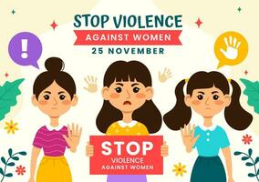 internacional dia para a eliminação do violência contra mulheres vetor ilustração em 25 novembro com meninas e flor fundo desenho animado Projeto