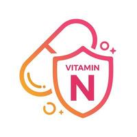 Vitamina n comprimido escudo ícone logotipo proteção, remédio heath vetor ilustração