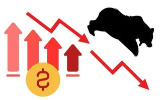 touro e Urso mercado tendência dentro criptografia moeda ou ações. comércio intercâmbio, verde acima ou vermelho baixa Setas; flechas gráfico. criptomoeda preço gráfico vetor. vetor