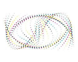 uma colorida abstrato Projeto com pontos e linhas, uma cmyk e branco meio-tom arco Iris círculo ícone, vetor