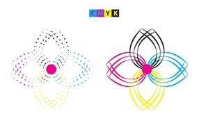 cmyk vetor ilustração do uma flor conjunto com uma círculo e uma ponto, mandala logotipo geométrico flor margarida flores vetor mandala vetor