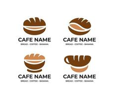 conjunto do café pão e banana logotipo Projeto modelo para cafeteria e restaurante vetor