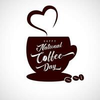 feliz internacional ou nacional café dia com espresso café copo e aroma coração vetor