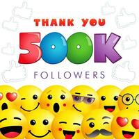 obrigado você 500k seguidores social meios de comunicação saudações. conjunto do 3d emoticons. positivo obrigado para 500 k Segue pessoas. 500 000 curtidas Parabéns com amarelo rostos. Parabéns Projeto. isolado elementos. vetor