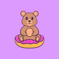 rato bonito está sentado em donuts. conceito de desenho animado animal isolado. pode ser usado para t-shirt, cartão de felicitações, cartão de convite ou mascote. estilo cartoon plana vetor