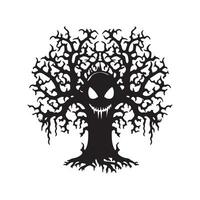assustador árvore dia das Bruxas Projeto com Siluet estilo e Preto e branco cor vetor