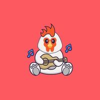 frango bonito tocando violão. conceito de desenho animado animal isolado. pode ser usado para t-shirt, cartão de felicitações, cartão de convite ou mascote. estilo cartoon plana vetor