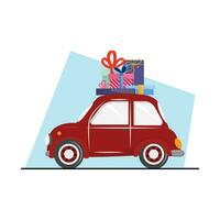 ilustração do uma vermelho carro transportando presente caixas. Natal ilustração vetor