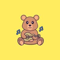 rato bonito tocando guitarra. conceito de desenho animado animal isolado. pode ser usado para t-shirt, cartão de felicitações, cartão de convite ou mascote. estilo cartoon plana vetor