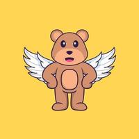 urso bonito usando asas. conceito de desenho animado animal isolado. pode ser usado para t-shirt, cartão de felicitações, cartão de convite ou mascote. estilo cartoon plana vetor