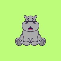 hipopótamo fofo está sentado. conceito de desenho animado animal isolado. pode ser usado para t-shirt, cartão de felicitações, cartão de convite ou mascote. estilo cartoon plana vetor