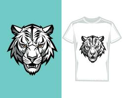 estilizado tigre cabeça, uma impressionante Projeto em branco camiseta vetor