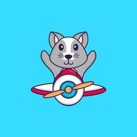 rato bonito voando em um avião. conceito de desenho animado animal isolado. pode ser usado para t-shirt, cartão de felicitações, cartão de convite ou mascote. estilo cartoon plana vetor