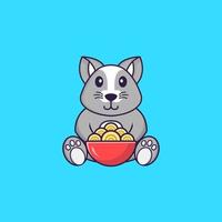 rato bonito comendo macarrão ramen. conceito de desenho animado animal isolado. pode ser usado para t-shirt, cartão de felicitações, cartão de convite ou mascote. estilo cartoon plana vetor