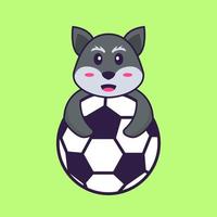 raposa bonita jogando futebol. conceito de desenho animado animal isolado. pode ser usado para t-shirt, cartão de felicitações, cartão de convite ou mascote. estilo cartoon plana vetor