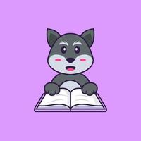 raposa bonita lendo um livro. conceito de desenho animado animal isolado. pode ser usado para t-shirt, cartão de felicitações, cartão de convite ou mascote. estilo cartoon plana vetor