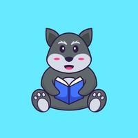 raposa bonita lendo um livro. conceito de desenho animado animal isolado. pode ser usado para t-shirt, cartão de felicitações, cartão de convite ou mascote. estilo cartoon plana vetor